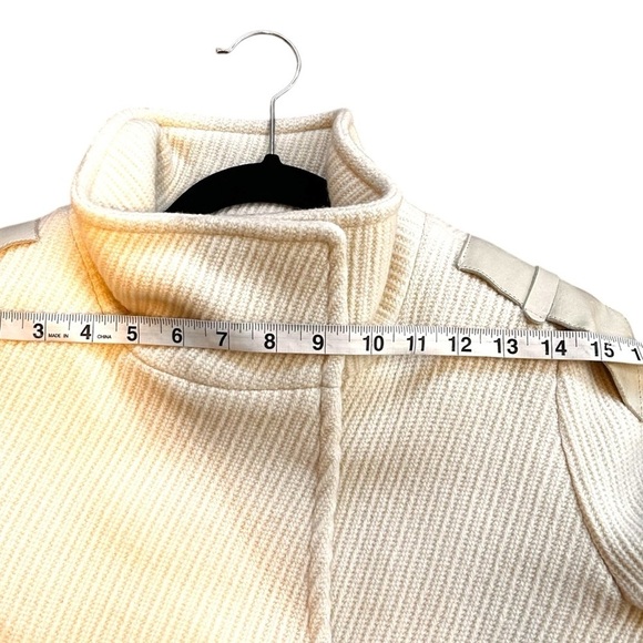 RUDSAK Women's Ribbed Ivory Wool Long Dress Jacket with Leather Accents- Small - Picture 13 of 14